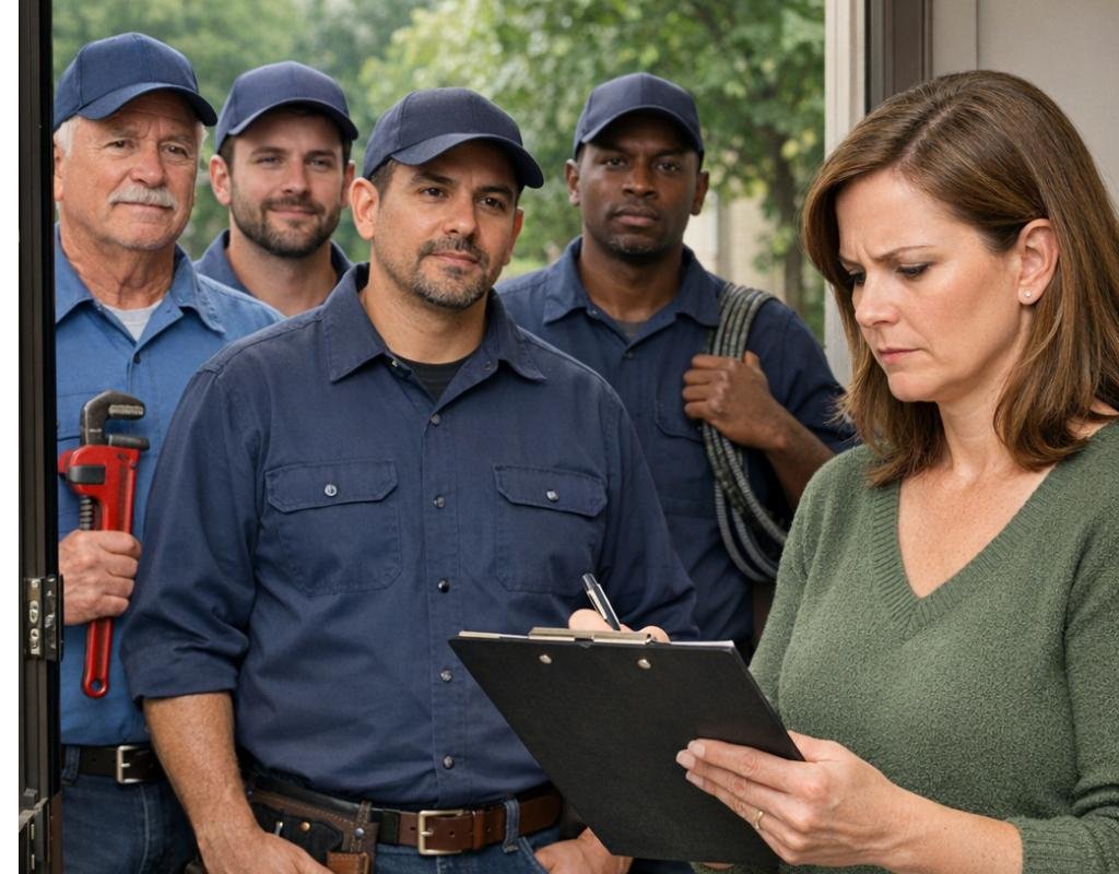 woman evaluating for a plumber